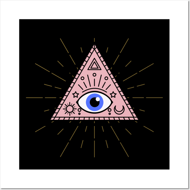 All Seeing eye - Pink with Blue eye Wall Art by Just In Tee Shirts